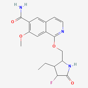 molecular formula C18H20FN3O4 B11930471 1-[[(2S,3S,4S)-3-Ethyl-4-fluoro-5-oxo-2-pyrrolidinyl]methoxy]-7-methoxyisoquinoline-6-carboxamide 