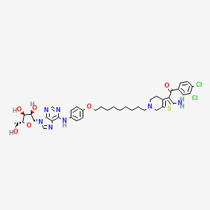 molecular formula C39H45Cl2N7O6S B1193081 [2-氨基-6-[9-[4-[[9-[(2R,3R,4S,5R)-3,4-二羟基-5-(羟甲基)氧杂环己烷-2-基]嘌呤-6-基]氨基]苯氧基]壬基]-5,7-二氢-4H-噻吩并[2,3-c]吡啶-3-基]-(3,4-二氯苯基)甲酮 