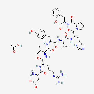 molecular formula C51H73N13O14 B11930923 acetic acid;(3S)-3-amino-4-[[(2S)-1-[[(2S)-1-[[(2S)-1-[[(2S)-1-[[(2S)-1-[(2S)-2-[[(1S)-1-carboxy-2-phenylethyl]carbamoyl]pyrrolidin-1-yl]-3-(1H-imidazol-5-yl)-1-oxopropan-2-yl]amino]-3-methyl-1-oxobutan-2-yl]amino]-3-(4-hydroxyphenyl)-1-oxopropan-2-yl]amino]-3-methyl-1-oxobutan-2-yl]amino]-5-(diaminomethylideneamino)-1-oxopentan-2-yl]amino]-4-oxobutanoic acid 