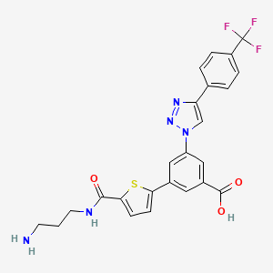 molecular formula C24H20F3N5O3S B1193124 3-{5-[(3-aminopropyl)carbamoyl]thiophen-2-yl}-5-{4-[4-(trifluoromethyl)phenyl]-1H-1,2,3-triazol-1-yl}benzoic acid 