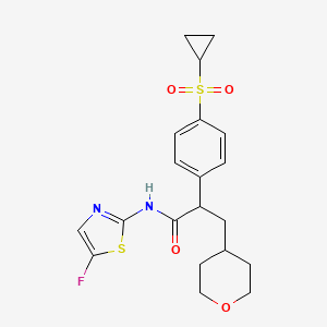 molecular formula C20H23FN2O4S2 B11932289 2-(4-cyclopropylsulfonylphenyl)-N-(5-fluoro-1,3-thiazol-2-yl)-3-(oxan-4-yl)propanamide 