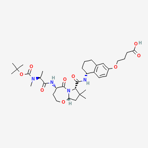 4-[[(5R)-5-[[(4S,7S,9aS)-8,8-dimethyl-4-[[(2S)-2-[methyl-[(2-methylpropan-2-yl)oxycarbonyl]amino]propanoyl]amino]-5-oxo-2,3,4,7,9,9a-hexahydropyrrolo[2,1-b][1,3]oxazepine-7-carbonyl]amino]-5,6,7,8-tetrahydronaphthalen-2-yl]oxy]butanoic acid