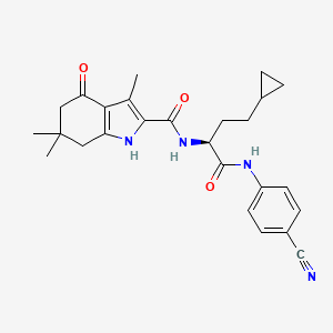 N-[(2S)-1-[(4-cyanophenyl)amino]-4-cyclopropyl-1-oxidanylidene-butan-2-yl]-3,6,6-trimethyl-4-oxidanylidene-5,7-dihydro-1H-indole-2-carboxamide