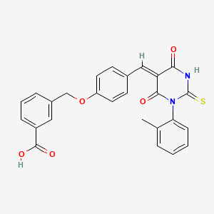 3-[[4-[(Z)-[1-(2-methylphenyl)-4,6-dioxo-2-sulfanylidene-1,3-diazinan-5-ylidene]methyl]phenoxy]methyl]benzoic acid