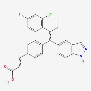 molecular formula C26H20ClFN2O2 B11933750 (2E)-3-{4-[(1E)-2-(2-Chloro-4-fluorophenyl)-1-(1H-indazol-5-YL)but-1-EN-1-YL]phenyl}prop-2-enoic acid 