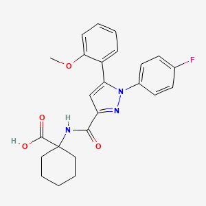 molecular formula C24H24FN3O4 B1193380 1-[[1-(4-Fluorophenyl)-5-(2-methoxyphenyl)pyrazole-3-carbonyl]amino]cyclohexane-1-carboxylic acid 