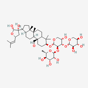 molecular formula C46H74O17 B11934022 (3S,8R,9S,10S,13S,14S,17S)-17-[(2S,3S)-2,3-dihydroxy-5-(2-methylprop-1-enyl)oxolan-3-yl]-3-[(2S,3R,4S,5S)-5-hydroxy-3-[(2S,3R,4R,5R,6S)-3,4,5-trihydroxy-6-methyloxan-2-yl]oxy-4-[(2S,3R,4S,5R)-3,4,5-trihydroxyoxan-2-yl]oxyoxan-2-yl]oxy-4,4,8,14-tetramethyl-2,3,5,6,7,9,11,12,13,15,16,17-dodecahydro-1H-cyclopenta[a]phenanthrene-10-carbaldehyde 