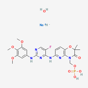 molecular formula C23H29FN6NaO10P B11934032 Sodium;[6-[[5-fluoro-2-(3,4,5-trimethoxyanilino)pyrimidin-4-yl]amino]-2,2-dimethyl-3-oxopyrido[3,2-b][1,4]oxazin-4-yl]methyl dihydrogen phosphate;hydride;hydrate 