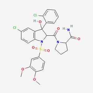 1-[5-chloro-3-(2-chlorophenyl)-1-(3,4-dimethoxyphenyl)sulfonyl-3-hydroxy-2H-indole-2-carbonyl]pyrrolidine-2-carboxamide