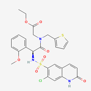 molecular formula C27H26ClN3O7S2 B11934208 ethyl 2-[[(2S)-2-[(7-chloro-2-oxo-1H-quinolin-6-yl)sulfonylamino]-2-(2-methoxyphenyl)acetyl]-(thiophen-2-ylmethyl)amino]acetate 