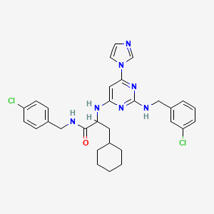 molecular formula C30H33Cl2N7O B1193541 N-[(4-氯苯基)甲基]-2-[[2-[(3-氯苯基)甲基氨基]-6-咪唑-1-基嘧啶-4-基]氨基]-3-环己基丙酰胺 