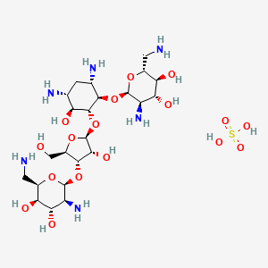 molecular formula C23H48N6O17S B11936016 (2R,3S,4R,5R,6R)-5-Amino-2-(aminomethyl)-6-{[(1R,2R,3S,4R,6S)-4,6-diamino-2-{[(2S,3R,4S,5R)-4-{[(2S,3S,4S,5R,6R)-3-amino-6-(aminomethyl)-4,5-dihydroxyoxan-2-YL]oxy}-3-hydroxy-5-(hydroxymethyl)oxolan-2-YL]oxy}-3-hydroxycyclohexyl]oxy}oxane-3,4-diol; sulfuric acid 