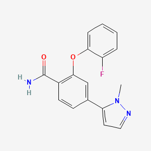 molecular formula C17H14FN3O2 B1193699 2-(2-Fluorophenoxy)-4-(1-methyl-1H-pyrazol-5-yl)benzamide 