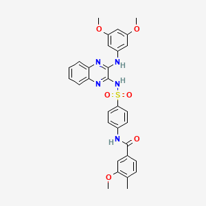 molecular formula C31H29N5O6S B1193789 N-[4-({3-[(3,5-二甲氧基苯基)氨基]喹喔啉-2-基}磺酰氨基)苯基]-3-甲氧基-4-甲基苯甲酰胺 CAS No. 1349796-36-6