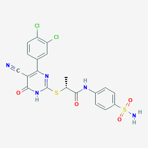 molecular formula C20H15Cl2N5O4S2 B1193802 (2r)-2-{[5-Cyano-4-(3,4-Dichlorophenyl)-6-Oxo-1,6-Dihydropyrimidin-2-Yl]sulfanyl}-N-(4-Sulfamoylphenyl)propanamide 