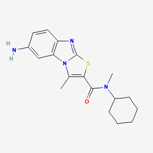 molecular formula C18H23ClN4OS B1193876 7-amino-N-cyclohexyl-N,1-dimethyl-[1,3]thiazolo[3,2-a]benzimidazole-2-carboxamide CAS No. 748758-45-4