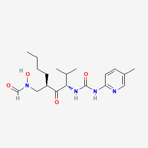 molecular formula C25H22N6O6 B1193879 N-((2r,4s)-2-Butyl-5-Methyl-4-(3-(5-Methylpyridin-2-Yl)ureido)-3-Oxohexyl)-N-Hydroxyformamide 