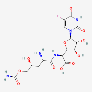 B1193996 (2S)-2-[[(2S,4R)-2-amino-5-carbamoyloxy-4-hydroxypentanoyl]amino]-2-[(3S,4R,5R)-5-(5-fluoro-2,4-dioxopyrimidin-1-yl)-3,4-dihydroxyoxolan-2-yl]acetic acid CAS No. 50355-68-5