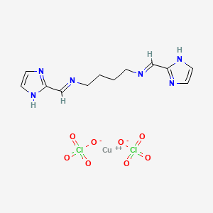 molecular formula C12H16Cl2CuN6O8 B1194043 1,8-Di-(2-imidazoyl)-2,7-diazoctadiene-1,7-(N,N',N'',N''')-Cu(II)diperchlorate CAS No. 113634-10-9