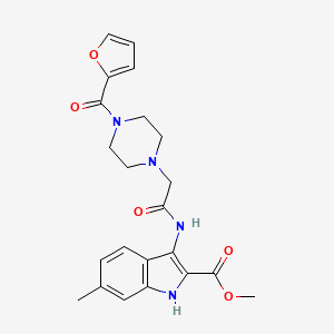 molecular formula C22H24N4O5 B1194065 3-[[2-[4-[2-呋喃基（氧代）甲基]-1-哌嗪基]-1-氧代乙基]氨基]-6-甲基-1H-吲哚-2-羧酸甲酯 