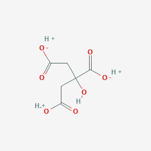 molecular formula (a)C6H8O7(anhydrous)<br>C6H8O7<br>CH2COOH-C(OH)COOH-CH2COOH<br>C6H8O7 B011947 Hydron;2-hydroxypropane-1,2,3-tricarboxylate CAS No. 106809-03-4