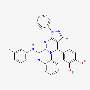 4-(10-Methyl-8-phenyl-6-m-tolylamino-8,11-dihydro-5,7,8,9,11a-pentaaza-cyclopenta[b]phenanthren-11-yl)-benzene-1,2-diol