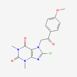 molecular formula C16H15ClN4O4 B1194746 8-Chloro-7-[2-(4-methoxyphenyl)-2-oxoethyl]-1,3-dimethylpurine-2,6-dione 