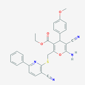 molecular formula C29H24N4O4S B11947816 Ethyl 6-amino-5-cyano-2-{[(3-cyano-6-phenyl-2-pyridinyl)sulfanyl]methyl}-4-(4-methoxyphenyl)-4H-pyran-3-carboxylate 