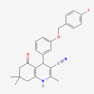 4-(3-((4-Fluorobenzyl)oxy)phenyl)-2,7,7-trimethyl-5-oxo-1,4,5,6,7,8-hexahydroquinoline-3-carbonitrile