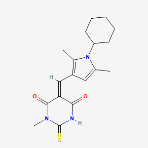molecular formula C18H23N3O2S B1195129 (5E)-5-[(1-cyclohexyl-2,5-dimethylpyrrol-3-yl)methylidene]-1-methyl-2-sulfanylidene-1,3-diazinane-4,6-dione 