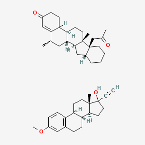 molecular formula C47H64O4 B1195160 (4bS,6aS,6bS,10aR,11aS,11bR,13S)-6a,13-dimethyl-6b-(2-oxopropyl)-3,4,4a,4b,5,6,7,8,9,10,10a,11,11a,11b,12,13-hexadecahydroindeno[2,1-a]phenanthren-2-one;(8R,9S,13S,14S)-17-ethynyl-3-methoxy-13-methyl-7,8,9,11,12,14,15,16-octahydro-6H-cyclopenta[a]phenanthren-17-ol 