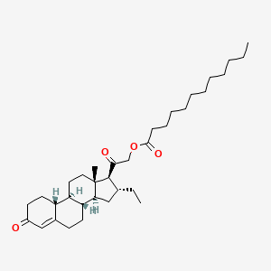 molecular formula C34H54O4 B1195202 16alpha-Ethyl-21-hydroxy-19-norpregn-4-ene-3,20-dione 21-laurate CAS No. 67490-00-0