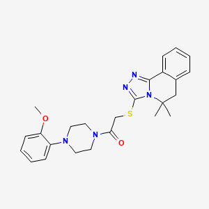 molecular formula C25H29N5O2S B1195291 2-[(5,5-dimethyl-6H-[1,2,4]triazolo[3,4-a]isoquinolin-3-yl)thio]-1-[4-(2-methoxyphenyl)-1-piperazinyl]ethanone 