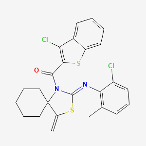 molecular formula C25H22Cl2N2OS2 B1195632 (3-Chloro-1-benzothiophen-2-yl)-[2-(2-chloro-6-methylphenyl)imino-4-methylene-3-thia-1-azaspiro[4.5]decan-1-yl]methanone 