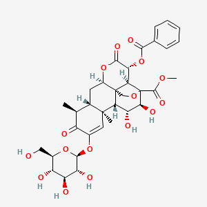 molecular formula C34H40O16 B1195641 Picras-1-en-21-oic acid, 15-(benzoyloxy)-13,20-epoxy-2-(beta-D-glucopyranosyloxy)-11,12-di-hydroxy-3,16-dioxo-, methyl ester, (11beta,12alpha,15beta)- 