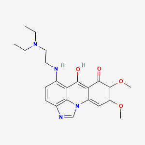molecular formula C22H26N4O4 B1195649 10-[2-(Diethylamino)ethylamino]-8-hydroxy-4,5-dimethoxy-1,14-diazatetracyclo[7.6.1.02,7.013,16]hexadeca-2,4,7,9,11,13(16),14-heptaen-6-one 