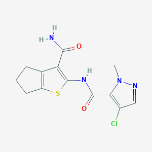 molecular formula C13H13ClN4O2S B1195694 N-(3-氨基甲酰基-5,6-二氢-4H-环戊并[b]噻吩-2-基)-4-氯-2-甲基-3-吡唑甲酰胺 