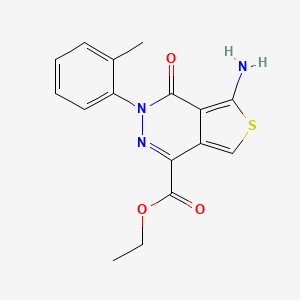 molecular formula C16H15N3O3S B1195698 5-氨基-3-(2-甲基苯基)-4-氧代-1-噻吩并[3,4-d]嘧啶甲酸乙酯 