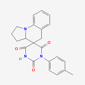 molecular formula C22H21N3O3 B1195706 1-(4-甲苯基)螺[1,3-二氮杂环己烷-5,4'-2,3,3a,5-四氢-1H-吡咯并[1,2-a]喹啉]-2,4,6-三酮 