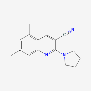 molecular formula C16H17N3 B1195755 5,7-Dimethyl-2-(1-pyrrolidinyl)-3-quinolinecarbonitrile 