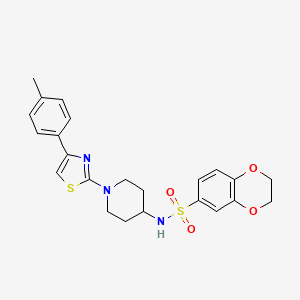 molecular formula C23H25N3O4S2 B1195756 N-[1-[4-(4-甲苯基)-2-噻唑基]-4-哌啶基]-2,3-二氢-1,4-苯并二恶英-6-磺酰胺 