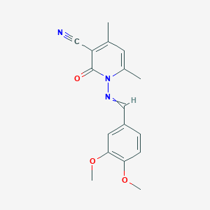 molecular formula C17H17N3O3 B11958775 1-[(3,4-Dimethoxybenzylidene)amino]-4,6-dimethyl-2-oxo-1,2-dihydro-3-pyridinecarbonitrile 