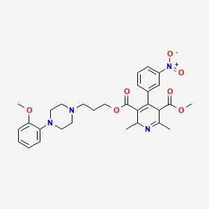 molecular formula C30H36N4O7 B1195884 3-O-[3-[4-(2-methoxyphenyl)piperazin-1-yl]propyl] 5-O-methyl 2,6-dimethyl-4-(3-nitrophenyl)-2,5-dihydropyridine-3,5-dicarboxylate CAS No. 100305-59-7