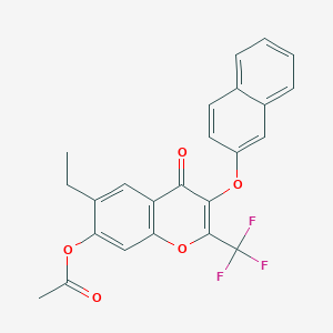 molecular formula C24H17F3O5 B11959212 6-ethyl-3-(2-naphthyloxy)-4-oxo-2-(trifluoromethyl)-4H-chromen-7-yl acetate 