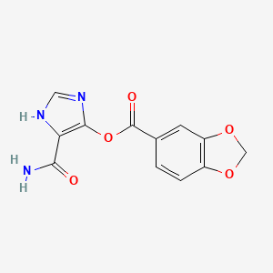 molecular formula C12H9N3O5 B1195992 1,3-Benzodioxole-5-carboxylic acid, 5-(aminocarbonyl)-1H-imidazol-4-yl ester CAS No. 66148-63-8