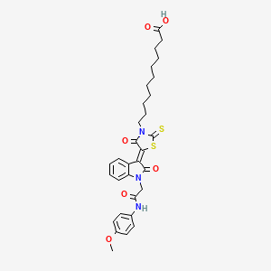 11-((5Z)-5-{1-[2-(4-Methoxyanilino)-2-oxoethyl]-2-oxo-1,2-dihydro-3H-indol-3-ylidene}-4-oxo-2-thioxo-1,3-thiazolidin-3-YL)undecanoic acid