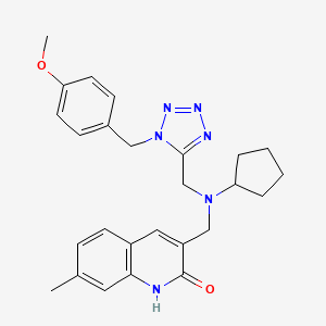 molecular formula C26H30N6O2 B1196294 3-[[cyclopentyl-[[1-[(4-methoxyphenyl)methyl]-5-tetrazolyl]methyl]amino]methyl]-7-methyl-1H-quinolin-2-one 