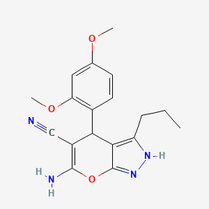 molecular formula C18H20N4O3 B1196295 6-Amino-4-(2,4-dimethoxyphenyl)-3-propyl-2,4-dihydropyrano[2,3-c]pyrazole-5-carbonitrile 