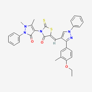 (5Z)-3-(1,5-Dimethyl-3-oxo-2-phenyl-2,3-dihydro-1H-pyrazol-4-YL)-5-{[3-(4-ethoxy-3-methylphenyl)-1-phenyl-1H-pyrazol-4-YL]methylene}-2-thioxo-1,3-thiazolidin-4-one