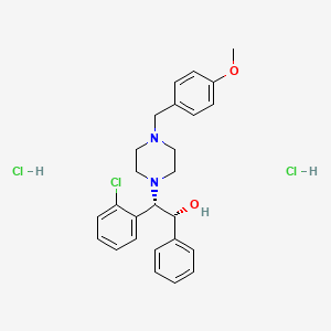 molecular formula C26H31Cl3N2O2 B1196370 1-Piperazineethanol, beta-(2-chlorophenyl)-4-((4-methoxyphenyl)methyl)-alpha-phenyl-, dihydrochloride, (R*,S*)- CAS No. 57779-29-0